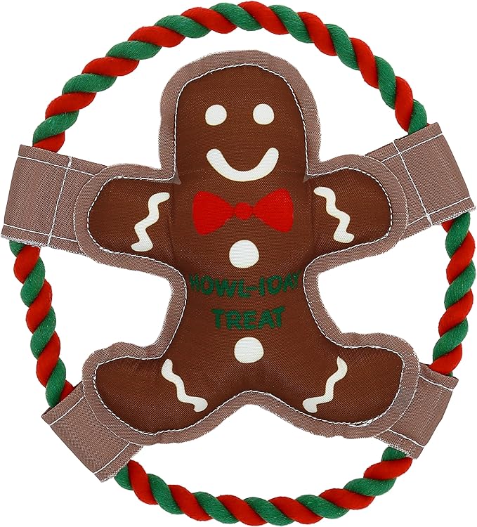 Pavilion - Howl-Iday Treat - 10" Gingerbread Man Puppy Dog Toy with Rope Handle K-9 Furry Companion Christmas Present