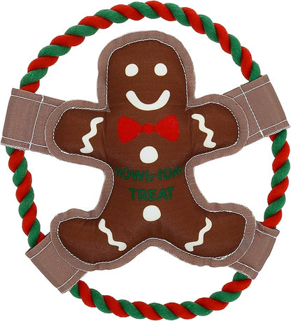 Pavilion - Howl-Iday Treat - 10" Gingerbread Man Puppy Dog Toy with Rope Handle K-9 Furry Companion Christmas Present