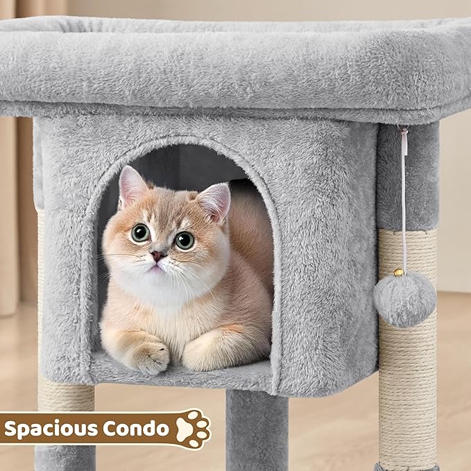 Yaheetech 23.5in Cat Tree Tower, Cat Condo with Sisal-Covered Scratching Posts, Cat House Activity Center Furniture for Kittens, Cats and Pets - Light Gray