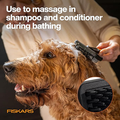Fiskars Pet, Cat and Dog Brush, Fine Bristles & SoftGrip Handle for Gentle Grooming and Deshedding, Cat and Dog Supplies, Orange/Black
