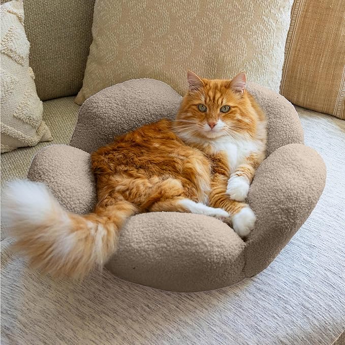 Catstages Purrfect Petals Flower Cat Bed with Plush Support and Raised Sides, Tan, 21 in - Secure, Soft, Comfortable Bed for Cats and Kittens