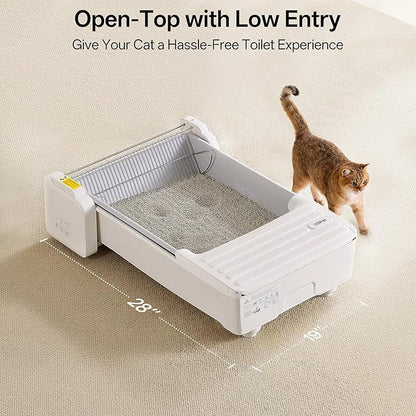 Open Top Self Cleaning Litter Box, Large Capacity Automatic Litter Box with APP Control,Odor Control, Anti-Pinch, Automatic Cat Litter Box for Multiple Cats