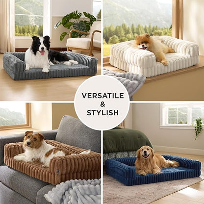 Bedsure ComfyFleece™ Orthopedic Dog Beds for Extra Large Dogs, Waterproof Memory Foam XL Pet Bed with Sides, Non-Slip and Egg-Crate Foam Big Dog Couch Sofa with Washable Corduroy Cover, Cream