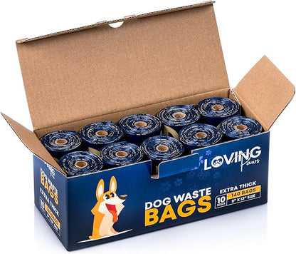 LOVING Paws Heavy Duty Dog Poop Bags Rolls (140 Count) – Extra Thick 9"x13" Leak-Proof Dog Waste Bags with Dispenser & Leash Clip – Unscented, Easy-Tear Refill Bags for All Breeds