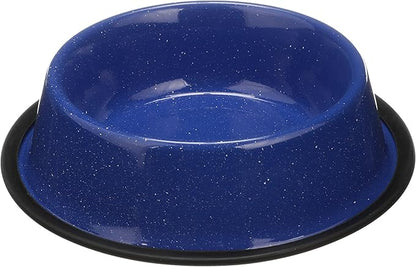 Neater Pet Brands - Outdoor Camping Style Pet Bowl - Enamel Ware Blue Black Granite Colors - Dog Cat No Tip Skid Bowls (32 oz, Blue)