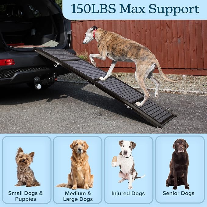 Dog Ramp - 72” x 19.5” Folding Dog Ramp for Car, Truck, SUV, or RV - Portable Ramps for Large Pets with Non-Slip Rug Surface - Pet Travel Accessories by PETMAKER (Black)