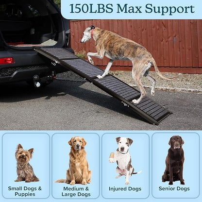 Dog Ramp - 72” x 19.5” Folding Dog Ramp for Car, Truck, SUV, or RV - Portable Ramps for Large Pets with Non-Slip Rug Surface - Pet Travel Accessories by PETMAKER (Black)