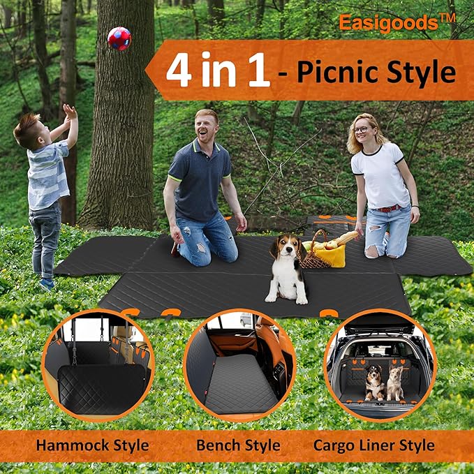 Waterproof,Scratch Resistant Car Backseat Cover for Dogs and Pets.Backseat Protector for Small,Medium,Large Cars SUV Truck.Mesh Window,Useful 3 Pockets,Kid-and-Dog Shareable Backseat