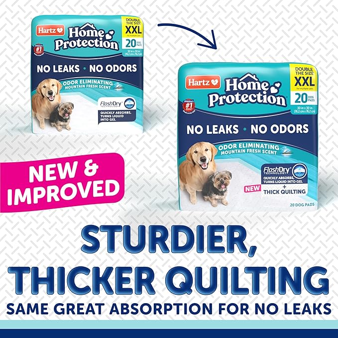 Hartz Home Protection Super Absorbent Odor Eliminating Mountain Fresh Scented No Leak Dog Pads, XXL 20 Count
