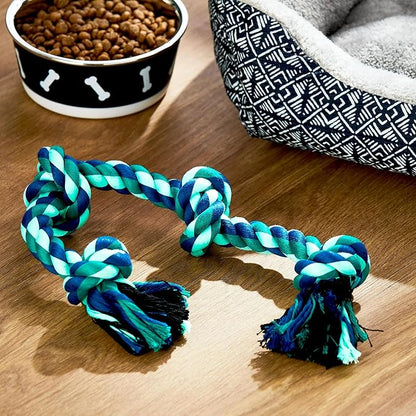 Large 4 Knot Dog Rope Toy – Tug of War Rope for Medium and Large Dogs, Durable Chew and Pull Toy, Braided Cotton and Polyester Dog Tug Toy – 21" Green. (Pack of 2)