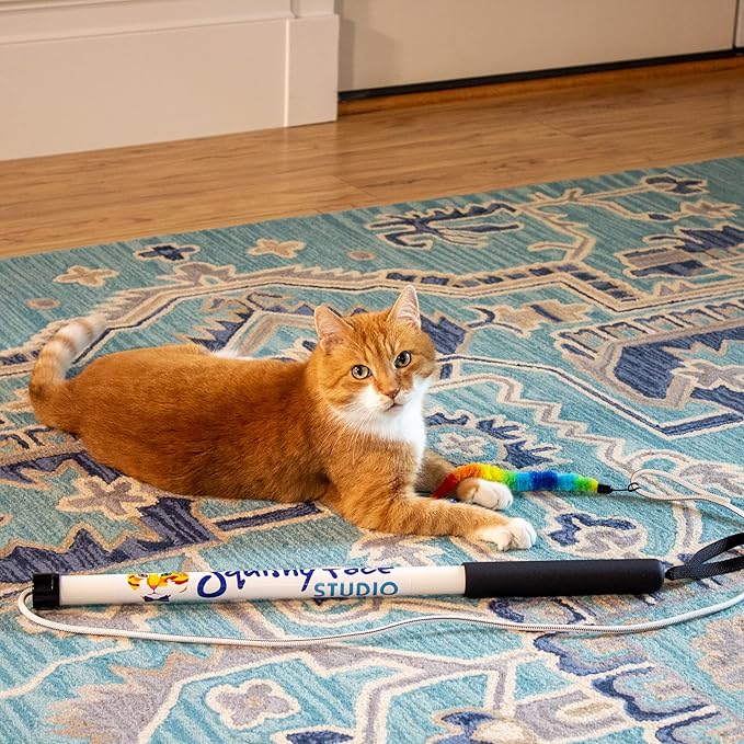 Squishy Face Studio Tough Teaser Interactive Chase Exercise Wand Toy with 2 Lures for Indoor and Outdoor Cats and Kittens