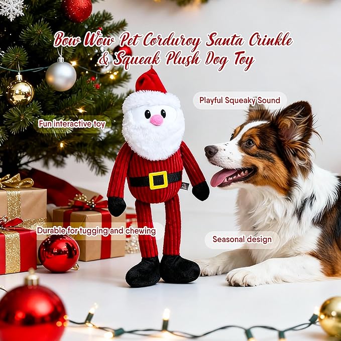 Bow Wow Pet Corduroy Santa Crinkle & Squeak Plush Dog Toy, X-Large