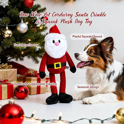 Bow Wow Pet Corduroy Santa Crinkle & Squeak Plush Dog Toy, X-Large