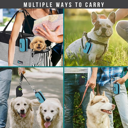 PetAmi Dog Poop Bag Holder & Waste Bag Dispenser with Clip-On Pouch Includes 1 Roll of Pet Waste Bags Portable Dog Walking Accessories for Leash, Belt or Backpack, Blue