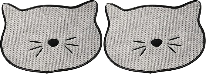 Bone Dry Embroidered Microfiber Cat Shape Pet Food & Water Placemat-Gray (Pack of 2)