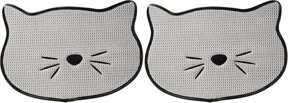 Bone Dry Embroidered Microfiber Cat Shape Pet Food & Water Placemat-Gray (Pack of 2)