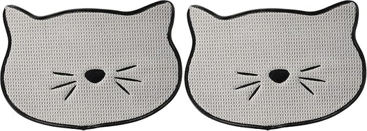 Bone Dry Embroidered Microfiber Cat Shape Pet Food & Water Placemat-Gray (Pack of 2)