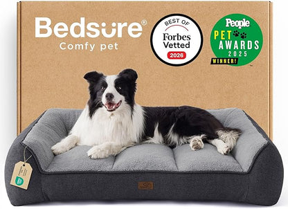 Bedsure SupportMax™ Orthopedic Dog Beds Large Sized Dog - As Seen on TV Extra Thick Supportive Large Dogs Bed with Waterproof Washable Cover, L Plus Comfort Pet Sofa with Soft Sherpa, Grey, 38"