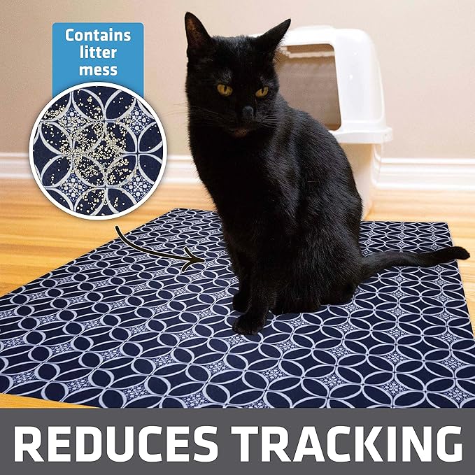 Drymate Cat Litter Box Mat, Litter Trapping Mat, Waterproof, Urine-Proof, Absorbent, Machine Washable, Soft on Paws, Contains Mess, Protects Floors, Kitten Supplies, Indigo, 29x36 XL