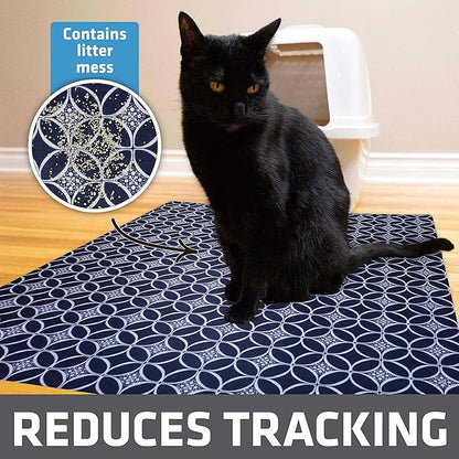 Drymate Cat Litter Box Mat, Litter Trapping Mat, Waterproof, Urine-Proof, Absorbent, Machine Washable, Soft on Paws, Contains Mess, Protects Floors, Kitten Supplies, Indigo, 29x36 XL