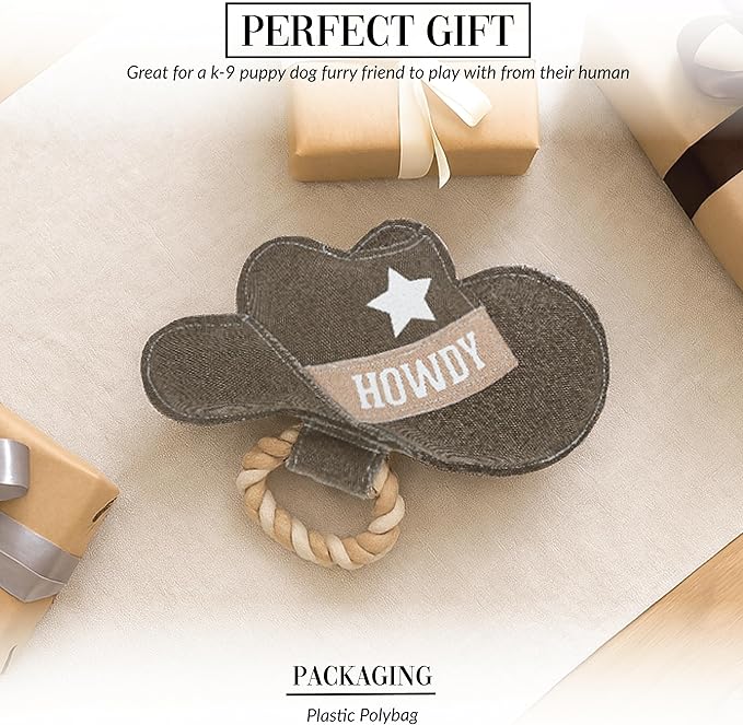 Pavilion Gift Company - Howdy - Canvas Rope Dog Toy Cowboy Hat Western Tug of War Puppy K9 Doggy Lover Parent Gift