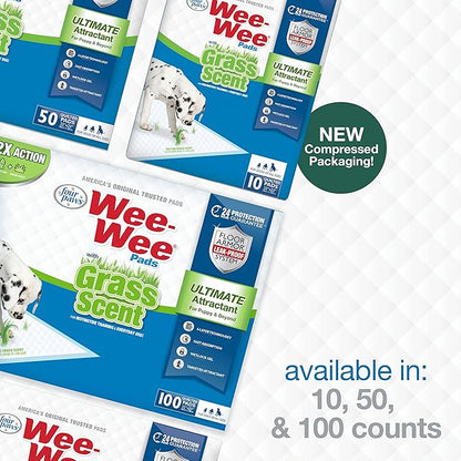 Four Paws Wee-Wee Ultimate Attractant Dog Pee Pads for Instinctive Training, Leak-Proof Floor Protection Dog & Puppy Quilted Potty Training Pads, Grass Scent, 22" x 23" (50 Count)