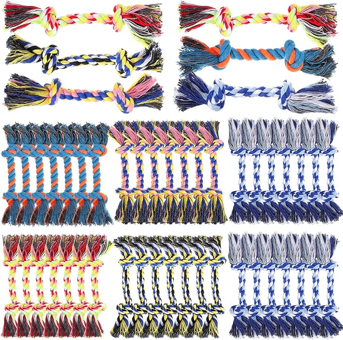 100 Pieces Knot Rope Dog Toys Multi-Color Puppy Chew Toy for Small Medium Dogs, Dental Teething Chew Toy with 2 Knots, Interactive Tug Toys for Aggressive Chewers, Stress Relief Pet Supplies
