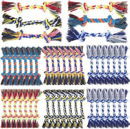 100 Pieces Knot Rope Dog Toys Multi-Color Puppy Chew Toy for Small Medium Dogs, Dental Teething Chew Toy with 2 Knots, Interactive Tug Toys for Aggressive Chewers, Stress Relief Pet Supplies