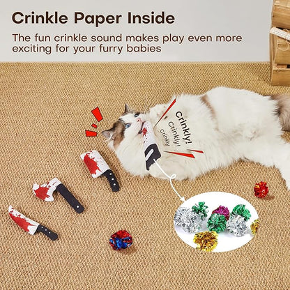 Potaroma 4Pcs Cat Toys, Horror Halloween Knife-Shaped Kitten Catnip Crinkly Sound Toys, Indoor Exercise for All Cat Breeds 6.5 Inches