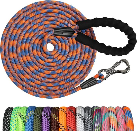 NTR Long Dog Leash, 20FT Check Cord with Swivel Lockable Hook and Comfortable Padded Handle for Reflective Dog Leash for Small Medium and Large Dogs Walking Training Hiking Camping Playing