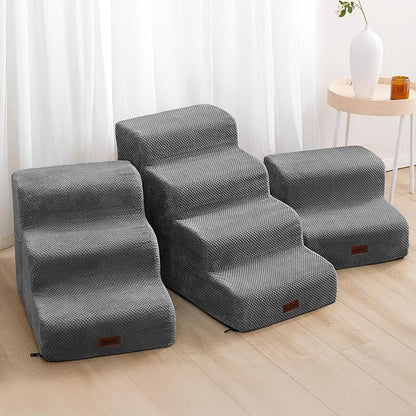 Deconovo Pet Stairs for Small & Elderly Dogs Cats 3-Step Dog Ramp Non-Slip Surface, Soft Washable Cover, Portable for Couch & Bed Use –Ideal for Senior Pets, Compact Storage Friendly, 15.7" H Ash Gray