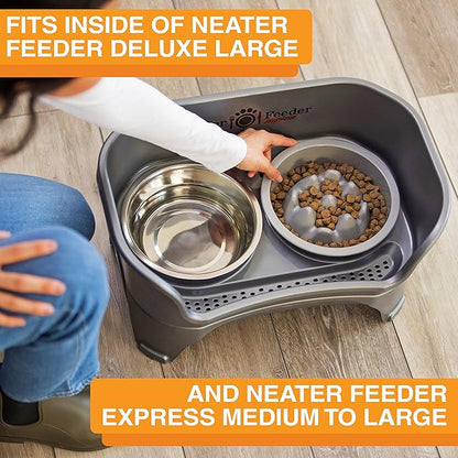 The Niner Slow Feed Bowl - Raised Peaks Slow Down Pets Eating - Fits Elevated Feeders Including Neater Feeder Large Sizes - Gentle on Teeth and Gums - Holds up to 2 Cups (Silver)