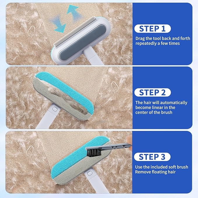 Cat Hair Remover 4-in-1 Multi-Functional Brush Double-Sided, Reusable & Washable Lint Cleaner for Dog and Cat Hair Gentle on Furniture, Sofa, Carpets, Clothing, Pet Beds - 17" Long Handle (2026 New)