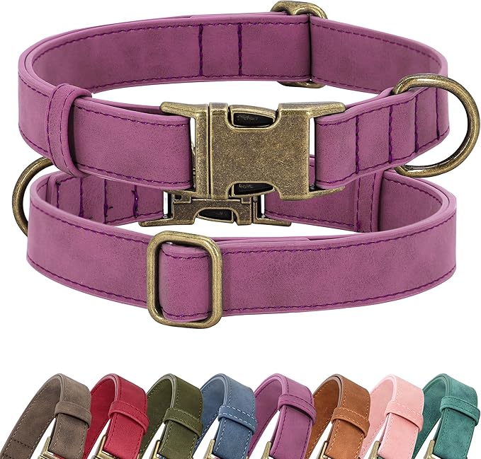 Didog Soft PU Leather Dog Collar, Stylish Quick Released Dog Collars for Small Dogs, Easy Clean Adjustable Pet Collar for Daily Walking, Purple, S Fit 10-15" Neck