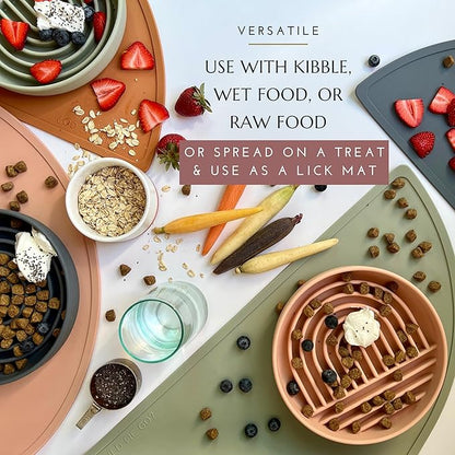 Should We Go? Slow Feeder for Dogs & Puppies, The Slowdown Bowl Silicone Slow Eating, Modern Lick Mat Design, Reduces Gulping, Fits 2 Cups, 7.5” Across x 1.5” Tall, Mealtime Challenge, Medium-Sage