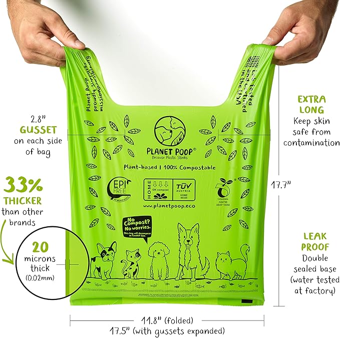 PLANET POOP Home Compostable Dog Poop Bags, 30 Count, XL Sized Cat Litter Box Clean-up with Handles, Biodegradable for Dogs Extra-Large Grocery Supplies