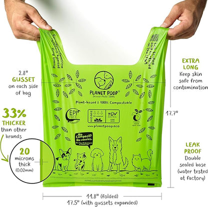 PLANET POOP Home Compostable Dog Poop Bags, 30 Count, XL Sized Cat Litter Box Clean-up with Handles, Biodegradable for Dogs Extra-Large Grocery Supplies