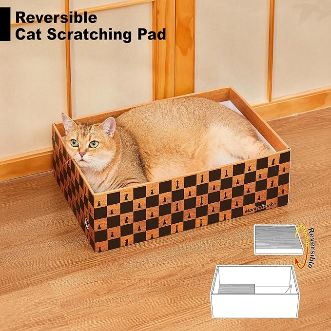 27 Inch Cat Couch Scratcher, Large Cardboard Box with Durable Scratch Pad for Cats, Comfortable Cat Scratching Sofa & Cozy Nest with Reversible Scratchers