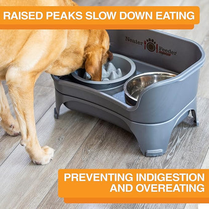 The Niner Slow Feed Bowl - Raised Peaks Slow Down Pets Eating - Fits Elevated Feeders Including Neater Feeder Large Sizes - Gentle on Teeth and Gums - Holds up to 2 Cups (Silver)