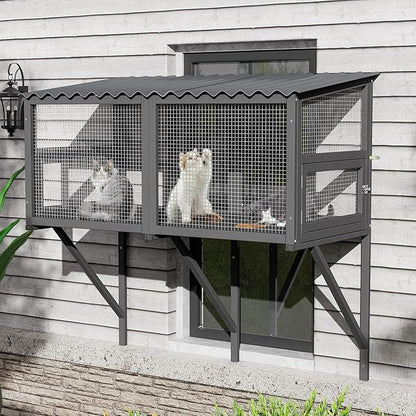 MAGIC UNION Cat Catio, Cat Windows Perch for Large Indoor Cats - Expandable Wooden Windows Box Enclosure, Waterproof Window Hammock for Safely Enjoying The Outdoor Sights (Black, 82.6" L)