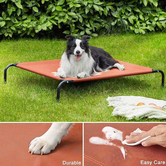 Love's cabin Elevated Cooling Dog Bed for Large Dogs, Portable Indoor & Outdoor Raised Pet Dog Cat Cot, Durable Summer Frame with Breathable Mesh, Terracotta, 48 inches