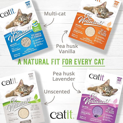 Catit Go Natural Pea Husk Clumping Cat Litter – Unscented, 12.3 lbs – Plant-Based, Eco-Friendly, Dust-Free & Flushable Cat Litter – Natural Clumping Formula, Low Tracking, Highly Absorbent
