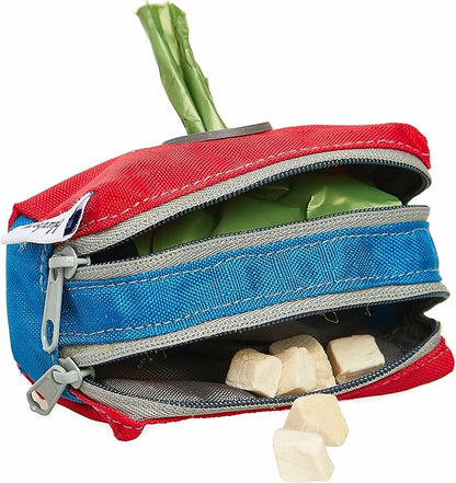 Blueberry Style Dog Waste Bag Dispenser, True Red, Color-Block Trash Bag Dispenser with 2 Auto Locking Zipper, Dog Poop Bag Holder Leash Attachment, Includes 1 Roll of Free Poop Bags
