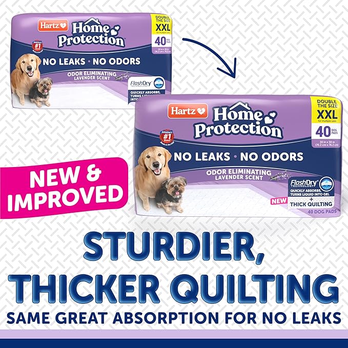 Hartz Home Protection Super Absorbent Odor Eliminating Lavender Scented No Leaks Dog Pads, XXL 80 Count