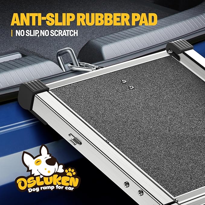 Dog Ramp for Car (200 lbs), Extra L71” W17” Folding Pet Ramp for Large Dogs with with Heavy Duty Hinges, Outdoor Anti-Slip Foldable Dog Car Ramps for SUV Truck Side Door (4 Folded) (4 Folded)