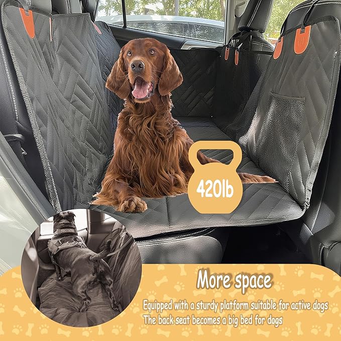 XINYI Dog Hammock for Car with Mesh, Upgraded 600D Heavy Duty Waterproof & Scratch-Resistant Travel Pet Mat, Easy to Clean,with 4water Bowls and 2 Toys(Gray, 62.8" X 52.8")