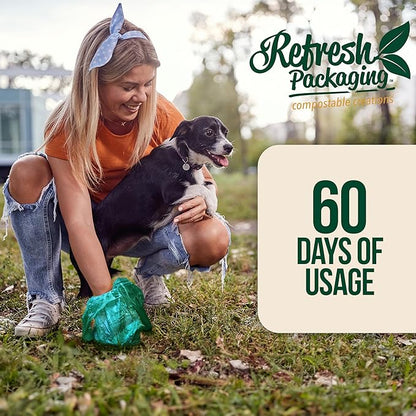 Pet Compost Waste Bags - 100% Certified Compost Dogs Poop Bag - Garbage Holder With Handles - Cat & Dog Poo Litter Disposable Bag - 2 Pack - 60 Bags Per Box