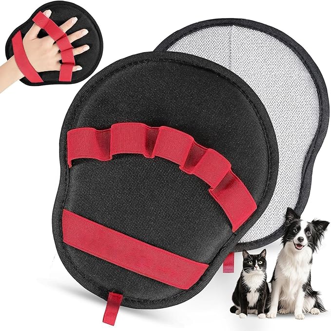Pet Hair Removal Glove for Dogs & Cats, Enhanced Reusable 5-Finger Electrostatic Glove, Strong-Adhesion Remover for Clothing, Couch, Carpet, Car Seat & Rug (RED-Breathable Cleaning Gloves)