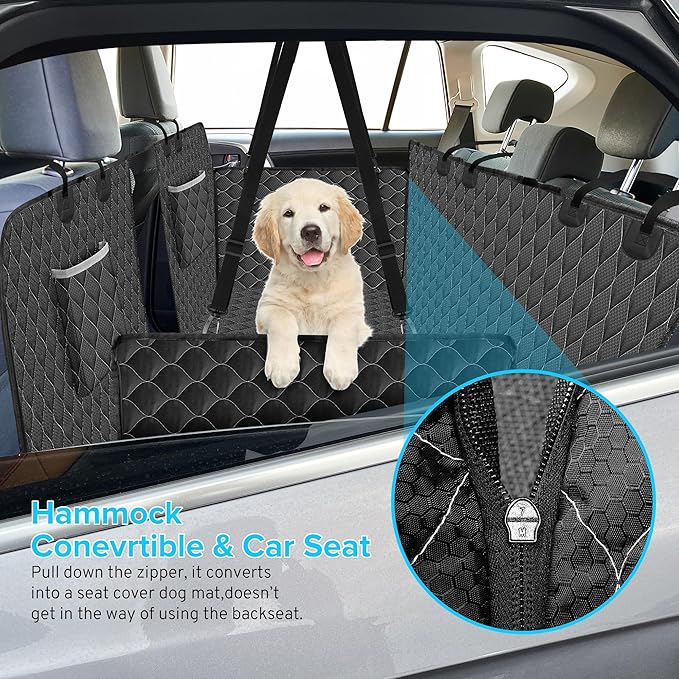 XHRING Dog Seat Cover Back Seat Truck Pet for Ford F150 F250 F350 Super Duty Ram 1500 2500 3500/GMC Sierra/Chevy Silverado, Waterproof & Scratchproof Back Seat Pet Cover for Pickup Truck Black Grey