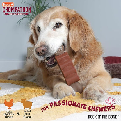 Hartz Chompathon Rock 'N Rib Bone Dog Chew Toy for Aggressive Chewers, Double Layered Flavored with Chicken & Beef